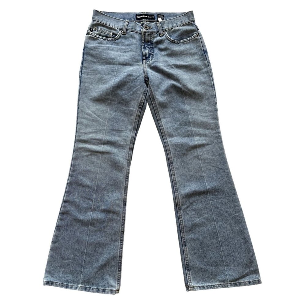 Express Jeans Hipster Flare Womens Denim Pants Size 5/6S (short) Front Seam Blue